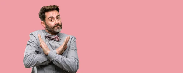 Middle Age Man Beard Bow Tie Annoyed Bad Attitude Making — Stock Photo, Image