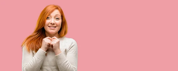 Beautiful Young Redhead Woman Confident Happy Big Natural Smile Love — Stock Photo, Image