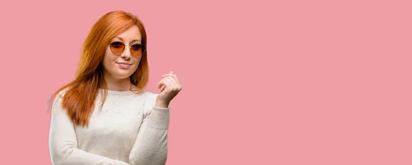 Beautiful Young Redhead Woman Confident Happy Big Natural Smile Laughing — Stock Photo, Image