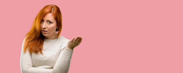 Beautiful Young Redhead Woman Irritated Angry Expressing Negative Emotion Annoyed — Stock Photo, Image