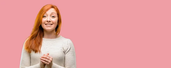 Beautiful Young Redhead Woman Confident Happy Big Natural Smile — Stock Photo, Image