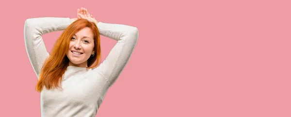 Beautiful Young Redhead Woman Confident Happy Big Natural Smile — Stock Photo, Image