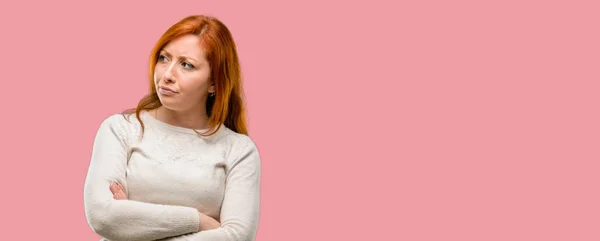 Beautiful Young Redhead Woman Irritated Angry Expressing Negative Emotion Annoyed — Stock Photo, Image