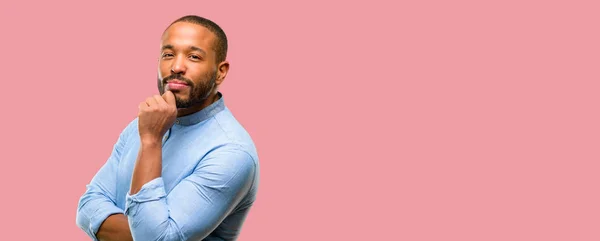 African American Man Beard Thinking Thoughtful Smart Face — Stock Photo, Image