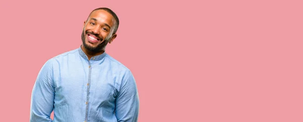 Africano Americano Homem Com Barba Confiante Feliz Com Grande Sorriso — Fotografia de Stock