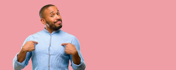 African American Man Beard Happy Surprised Cheering Expressing Wow Gesture — Stock Photo, Image
