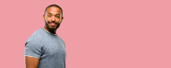 Africano Americano Homem Com Barba Confiante Feliz Com Grande Sorriso — Fotografia de Stock