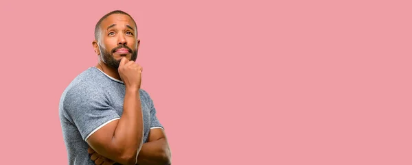 African American Man Beard Thinking Looking Expressing Doubt Wonder — Stock Photo, Image