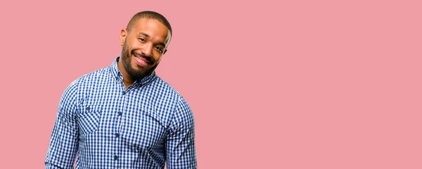 Africano Americano Homem Com Barba Confiante Feliz Com Grande Sorriso — Fotografia de Stock