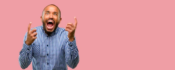 African American Man Beard Terrified Nervous Expressing Anxiety Panic Gesture — Stock Photo, Image