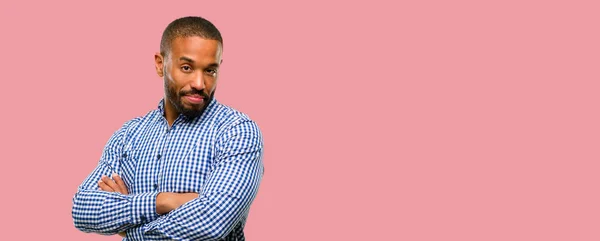 African American Man Beard Crossed Arms Confident Happy Big Natural — Stock Photo, Image