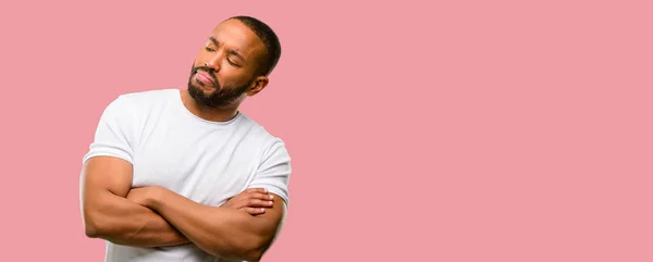 Africano Americano Com Barba Com Braços Cruzados Confiante Feliz Com — Fotografia de Stock