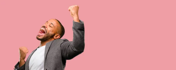 African American Man Beard Happy Excited Celebrating Victory Expressing Big — Stock Photo, Image