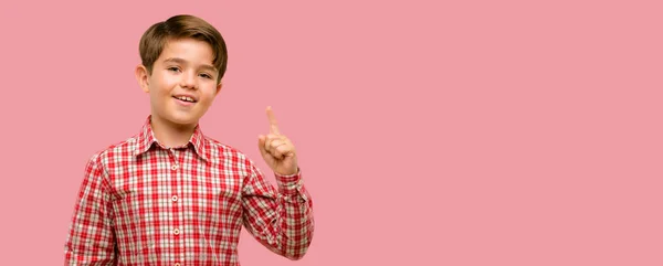 Handsome Toddler Child Green Eyes Happy Surprised Cheering Expressing Wow — Stock Photo, Image