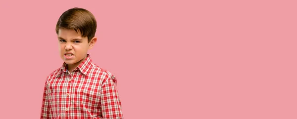 Handsome Toddler Child Green Eyes Angry Stressful Frowns Face Dissatisfaction — Stock Photo, Image