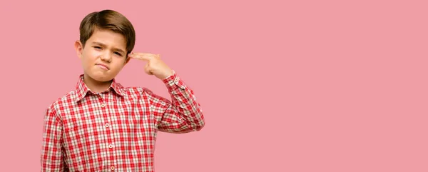 Handsome Toddler Child Green Eyes Unhappy Making Suicide Gesture Tired — Stock Photo, Image