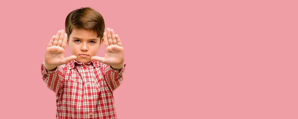 Handsome Toddler Child Green Eyes Annoyed Bad Attitude Making Stop — Stock Photo, Image