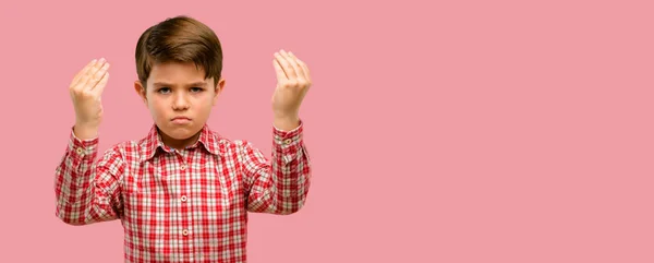 Όμορφος Νήπιο Παιδί Πράσινα Μάτια Θυμωμένος Χειρονομώ Τυπική Ιταλική Χειρονομία — Φωτογραφία Αρχείου