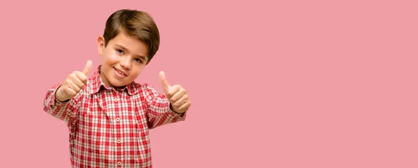 Handsome Toddler Child Green Eyes Stand Happy Positive Thumbs Approving — Stock Photo, Image