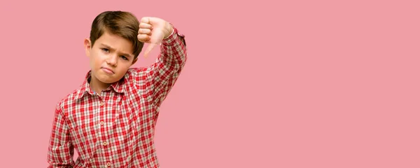 Handsome Toddler Child Green Eyes Showing Thumbs Unhappy Sign Dislike — Stock Photo, Image