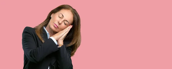 Middle Age Business Woman Tired Bored Tired Because Long Day — Stock Photo, Image