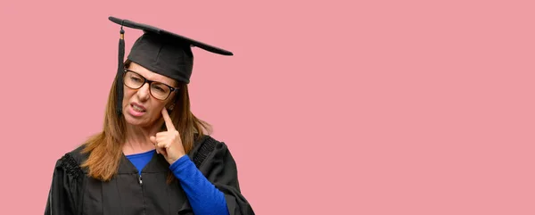 Senior Estudante Pós Graduação Mulher Dúvida Expressão Confundir Maravilha Conceito — Fotografia de Stock