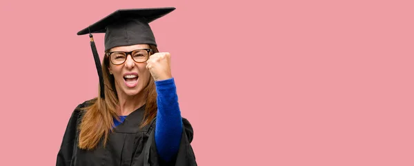 Senior Graduate Student Woman Irritated Angry Expressing Negative Emotion Annoyed — Stock Photo, Image