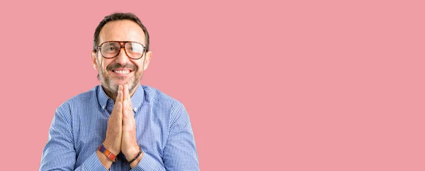 Handsome Middle Age Man Hands Together Praying Gesture Expressing Hope — Stock Photo, Image