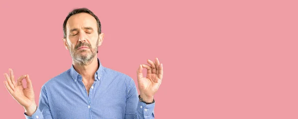 Handsome Middle Age Man Doing Sign Gesture Both Hands Expressing — Stock Photo, Image