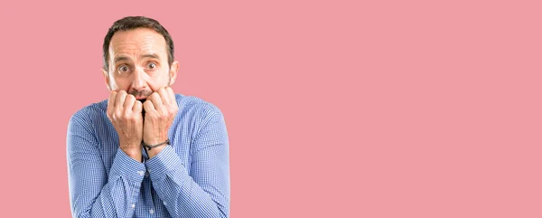 Handsome Middle Age Man Terrified Nervous Expressing Anxiety Panic Gesture — Stock Photo, Image