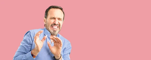 Handsome Middle Age Man Disgusted Angry Keeping Hands Stop Gesture — Stock Photo, Image