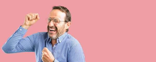 Handsome Middle Age Man Happy Excited Celebrating Victory Expressing Big — Stock Photo, Image