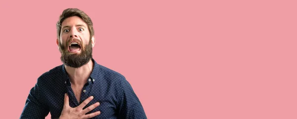 Junger Hipster Mann Mit Dickem Bart Selbstbewusst Und Glücklich Mit — Stockfoto