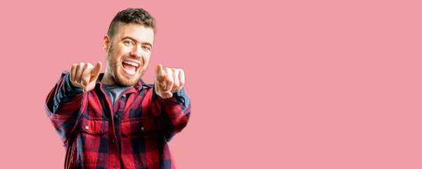 Young Handsome Man Pointing Front Finger — Stock Photo, Image