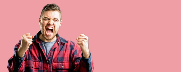 Young Handsome Man Happy Excited Celebrating Victory Expressing Big Success — Stock Photo, Image