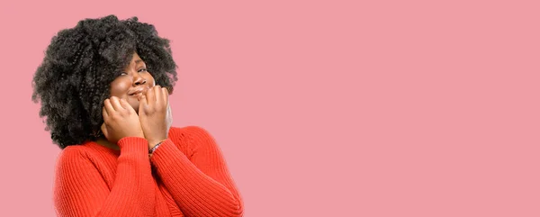 Beautiful African Woman Terrified Nervous Expressing Anxiety Panic Gesture Overwhelmed — Stock Photo, Image