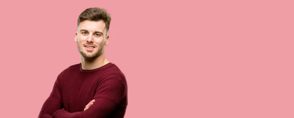 Handsome Young Man Crossed Arms Confident Happy Big Natural Smile — Stock Photo, Image