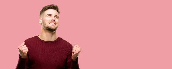 Handsome Young Man Happy Excited Celebrating Victory Expressing Big Success — Stock Photo, Image