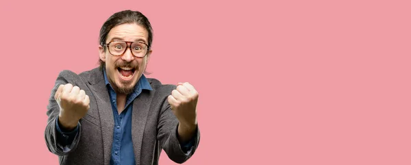 Handsome Young Man Happy Excited Celebrating Victory Expressing Big Success — Stock Photo, Image