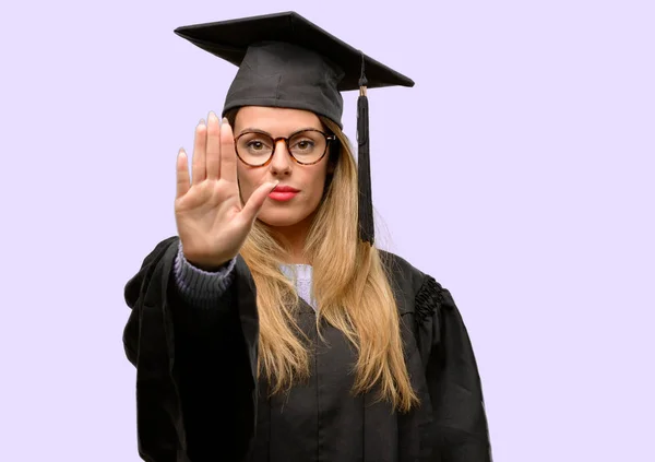 Young Woman University Graduate Student Annoyed Bad Attitude Making Stop — Stock Photo, Image