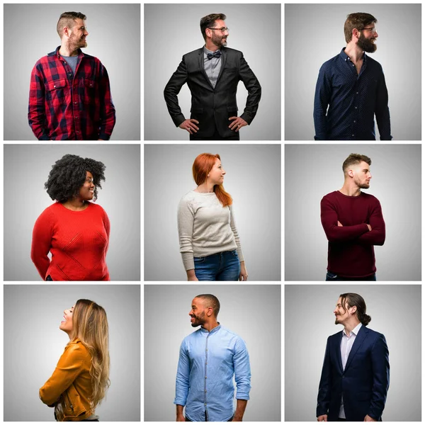 混合の人々 女性と男性側のビュー肖像画のグループ — ストック写真