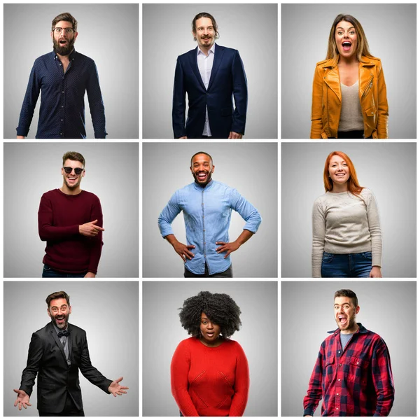 Gruppo Persone Miste Donne Uomini Felici Sorpresi Applaudendo Esprimendo Gesto — Foto Stock