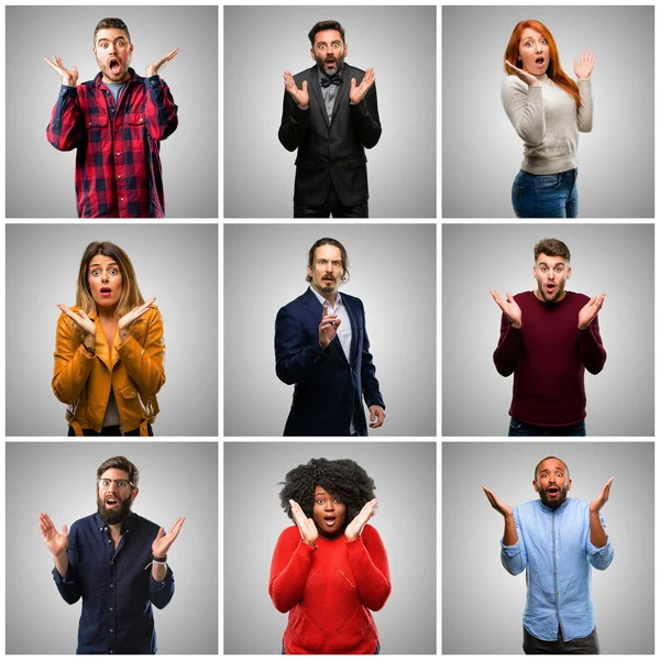 Gruppo Persone Miste Donne Uomini Felici Sorpresi Applaudendo Esprimendo Gesto — Foto Stock