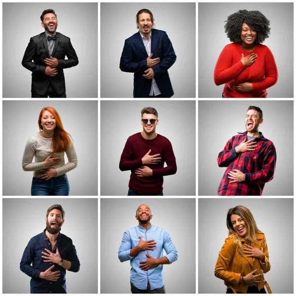 Group of mixed people, women and men confident and happy with a big natural smile laughing