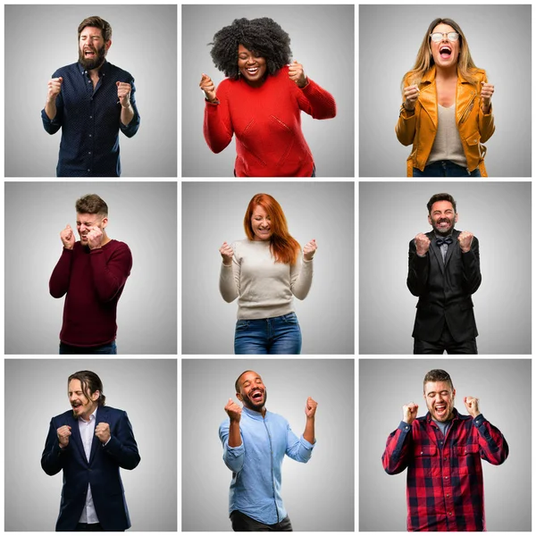 Grupo Pessoas Mistas Mulheres Homens Felizes Surpresos Aplaudindo Expressar Gesto — Fotografia de Stock