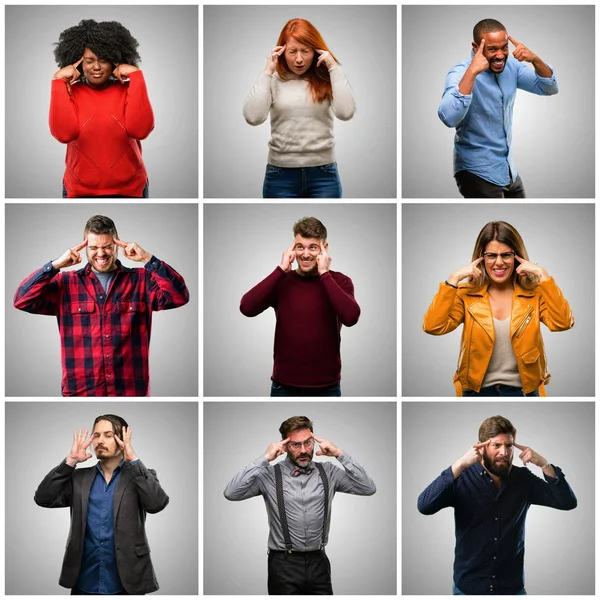 Groep Van Gemengde Mensen Vrouwen Mannen Betwijfel Expressie Verwarren Vraag — Stockfoto