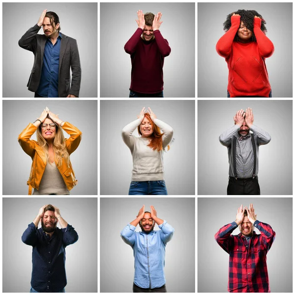 Groep Van Gemengde Mensen Vrouwen Mannen Bang Nerveus Uiting Van — Stockfoto