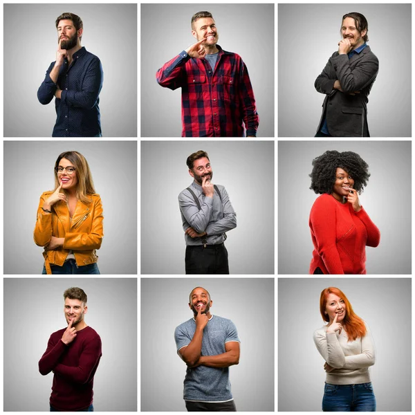 Gruppo Persone Miste Donne Uomini Fiduciosi Felici Con Grande Sorriso — Foto Stock