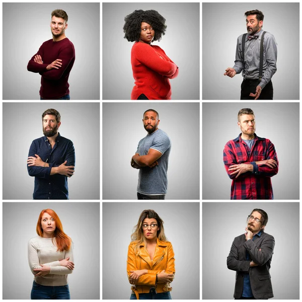 Gruppe Gemischter Menschen Frauen Und Männer Nervös Und Verängstigt Beißende — Stockfoto