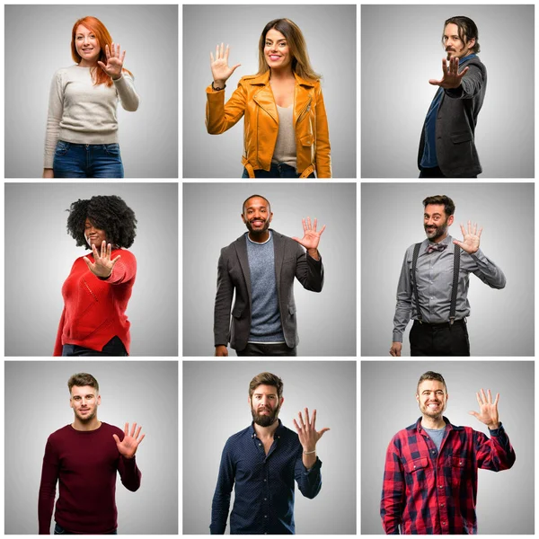 Grupp Blandade Människor Kvinnor Och Män Att Höja Finger Nummer — Stockfoto